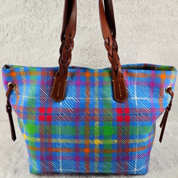 DOONEY & BOURKE Pastel Blue Tartan Plaid Nylon Coated Canvas Lg Tote Shopper - Picture 14 of 15